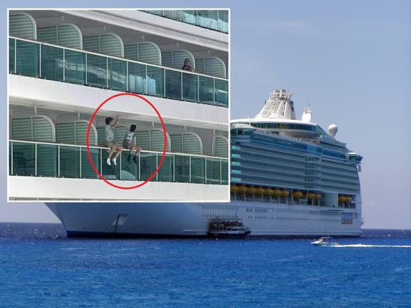 Šokantna fotografija dvoje djece koja sjede na ogradi golemog kruzera